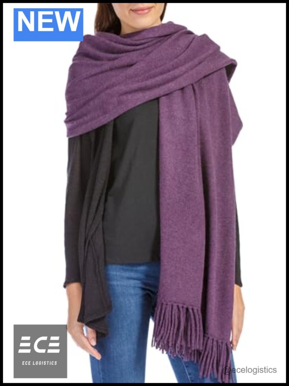 100% Cashmere Knit Shawl Wrap with Fringe Oversized 78"x28"